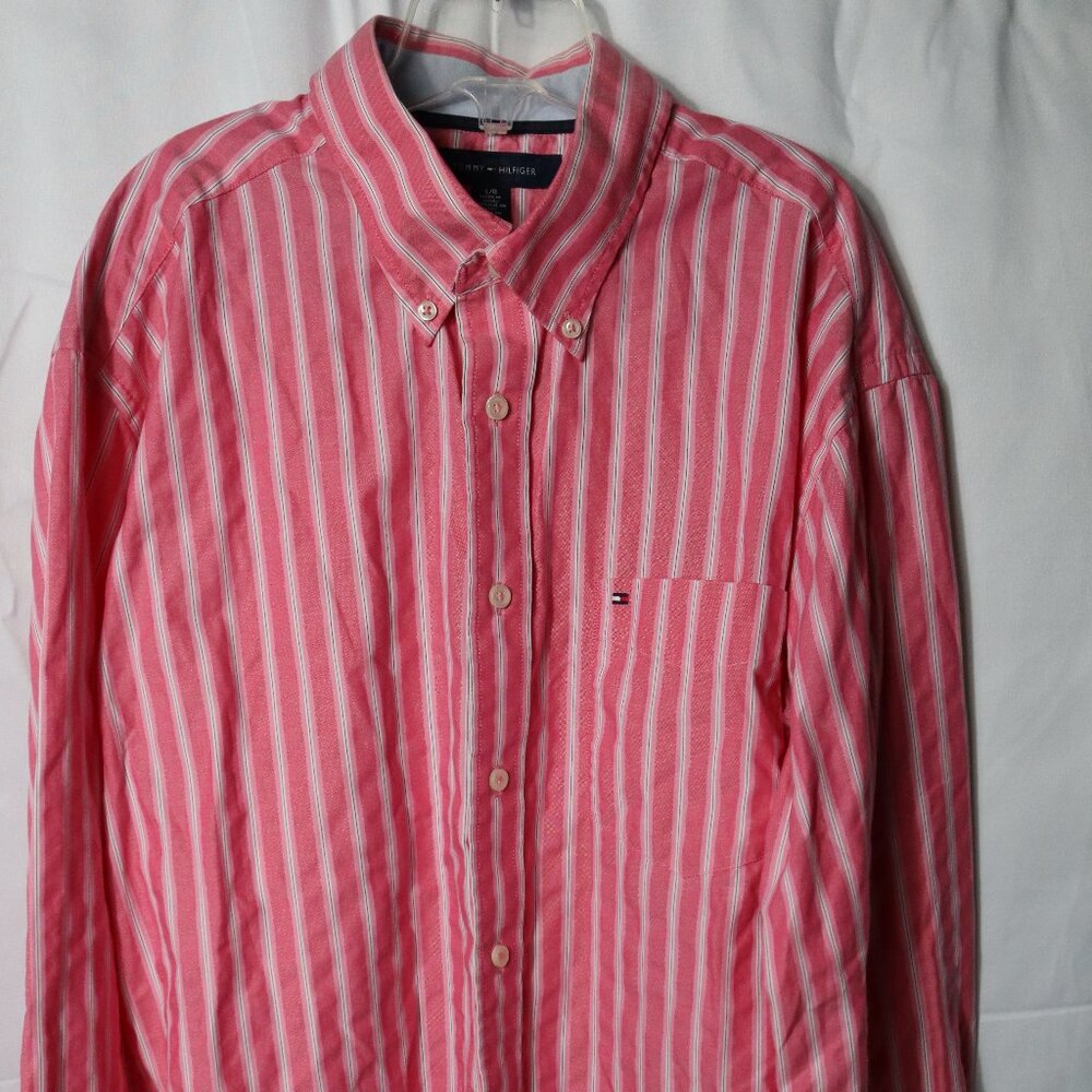 Men's Tommy Hilfiger Pink Striped Button Down Dress Shirt Large